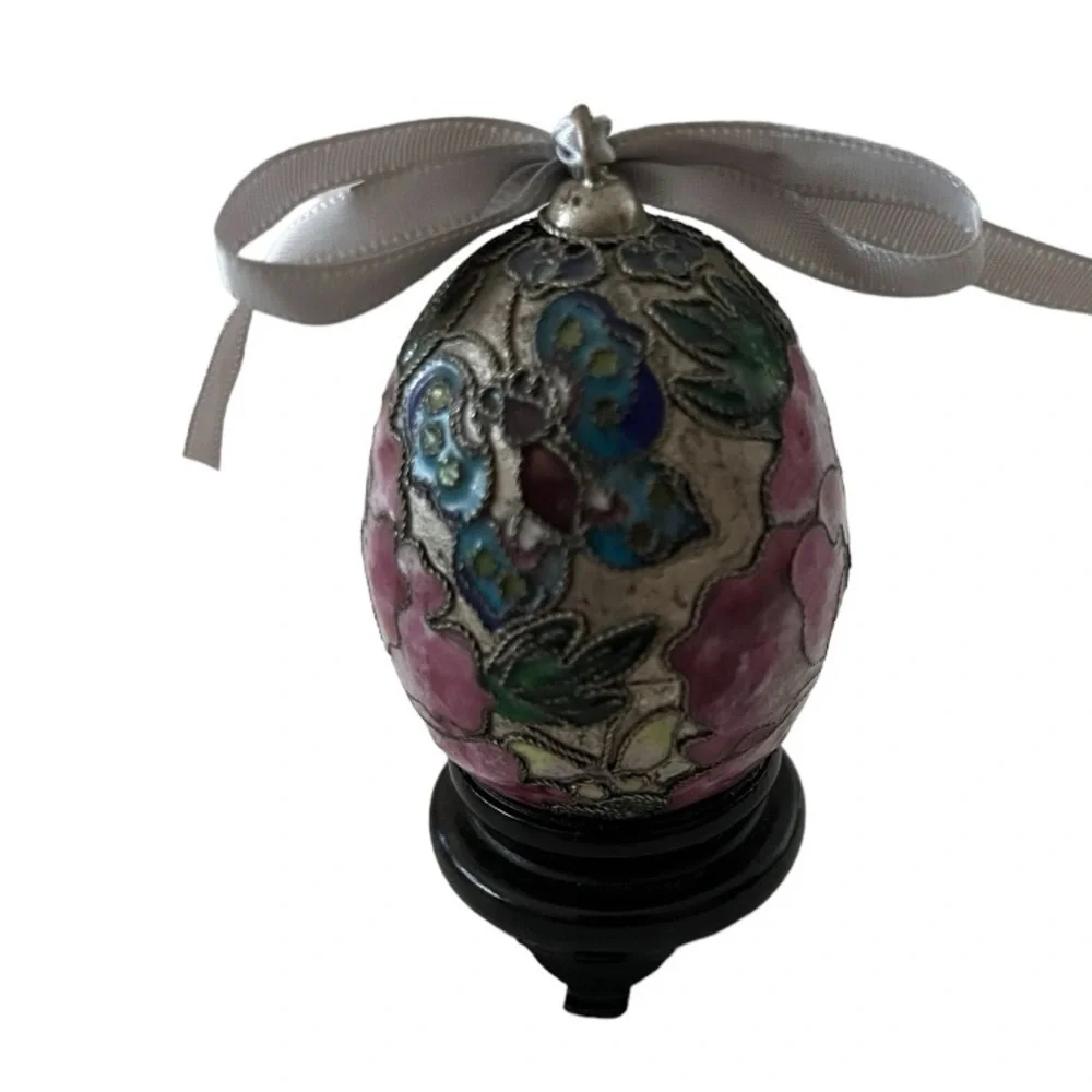 Cloisonné Enamel & Gold-Finished Multicolored Decorative Easter Egg with Stand